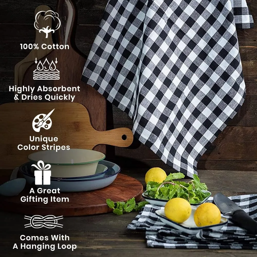 Kitchen Towels Black Classic Dish Towels Dishcloths |Gingham Checks Pantry Kitchen Drying Hand Towels Reusable Cotton 18x28 Inch Towel Spring Decorative Set of 6