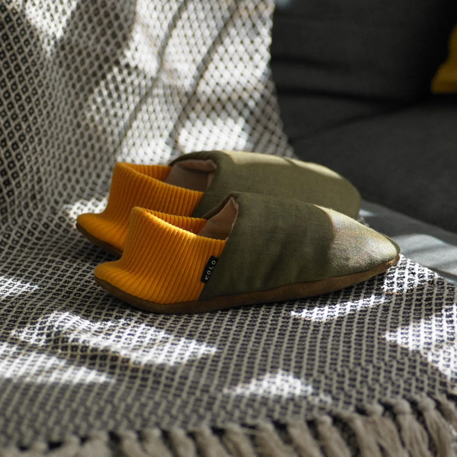 Kolo Linen House Shoes, Ultra-Soft Lining, Camel Suede Sole, For Men and Women