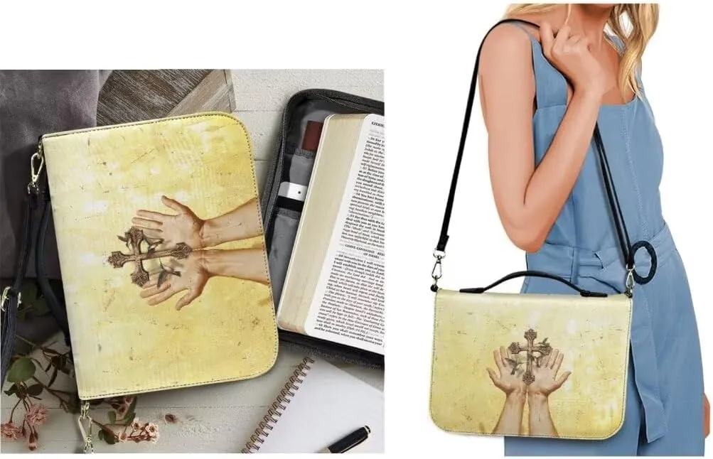 Kuiaobaty Bible Protective Case PU Leather Bible Cover Zipper Bible Carrying Bag for Church