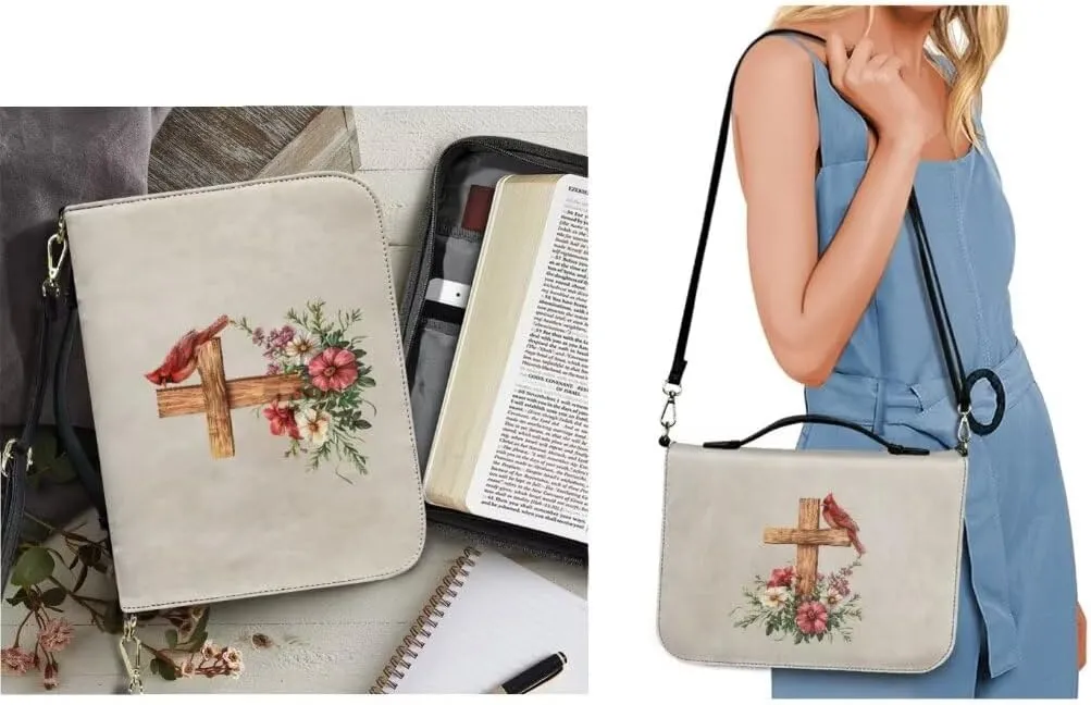 Kuiaobaty Large Bible Covers for Women PU Leather Bible Holder Case Zipper Bible Carring Bag