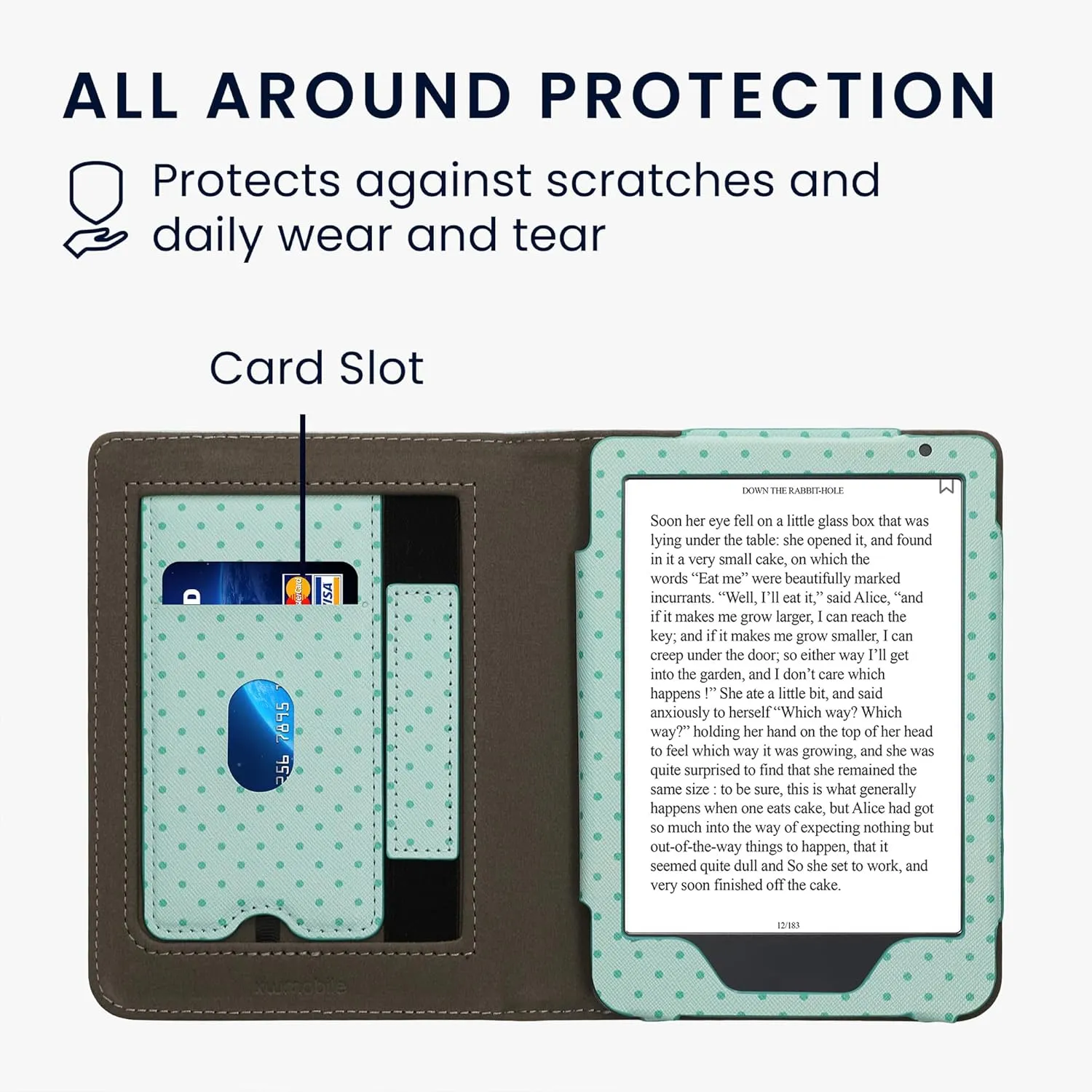 kwmobile Case Compatible with Kobo Clara BW/Colour - Case PU Leather Cover with Magnet Closure, Stand, Strap, Card Slot - Sleeping Owl Turquoise/Brown/Mint