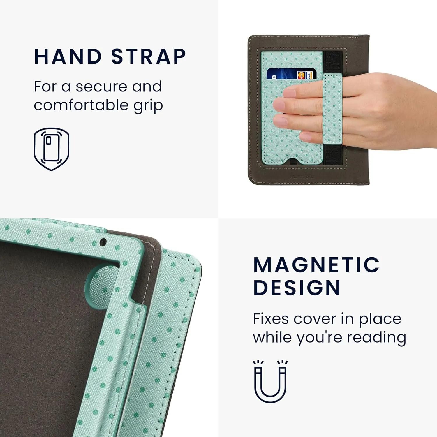 kwmobile Case Compatible with Kobo Clara BW/Colour - Case PU Leather Cover with Magnet Closure, Stand, Strap, Card Slot - Sleeping Owl Turquoise/Brown/Mint