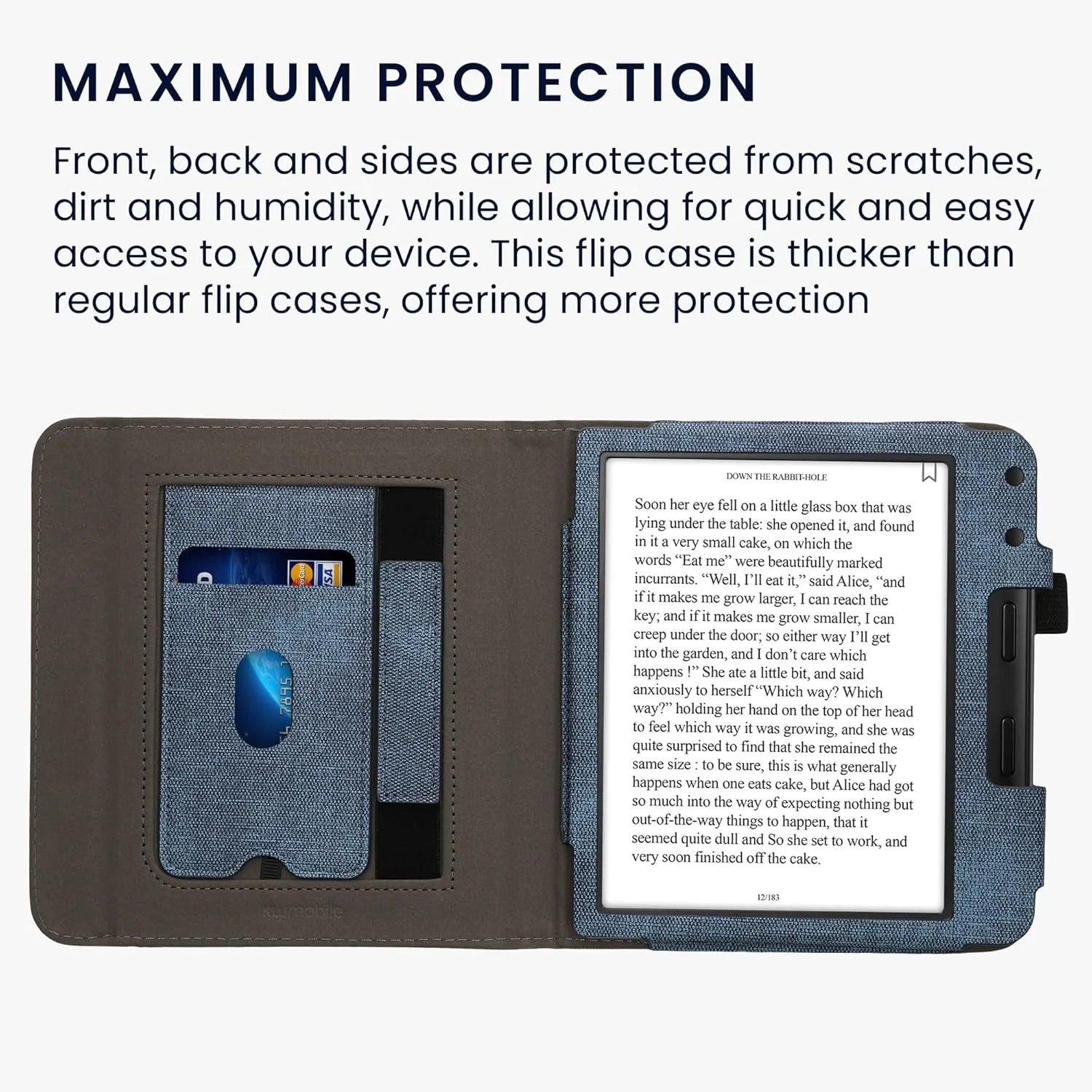 kwmobile Cover Compatible with Kobo Libra Colour Cover - Faux Leather/Suede Case with Stand - Dark Blue/Dark Grey