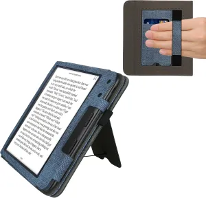 kwmobile Cover Compatible with Kobo Libra Colour Cover - Faux Leather/Suede Case with Stand - Dark Blue/Dark Grey
