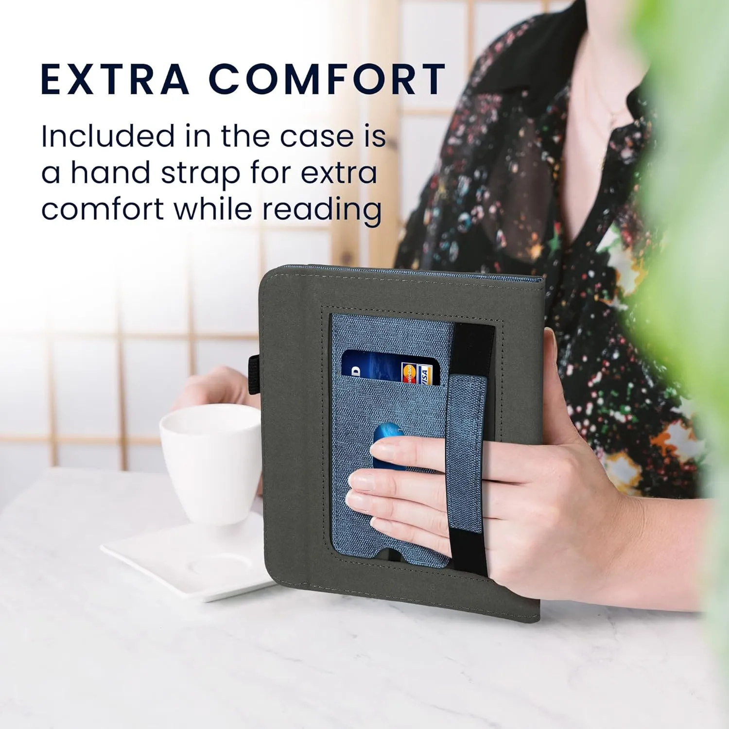 kwmobile Cover Compatible with Kobo Libra Colour Cover - Faux Leather/Suede Case with Stand - Dark Blue/Dark Grey