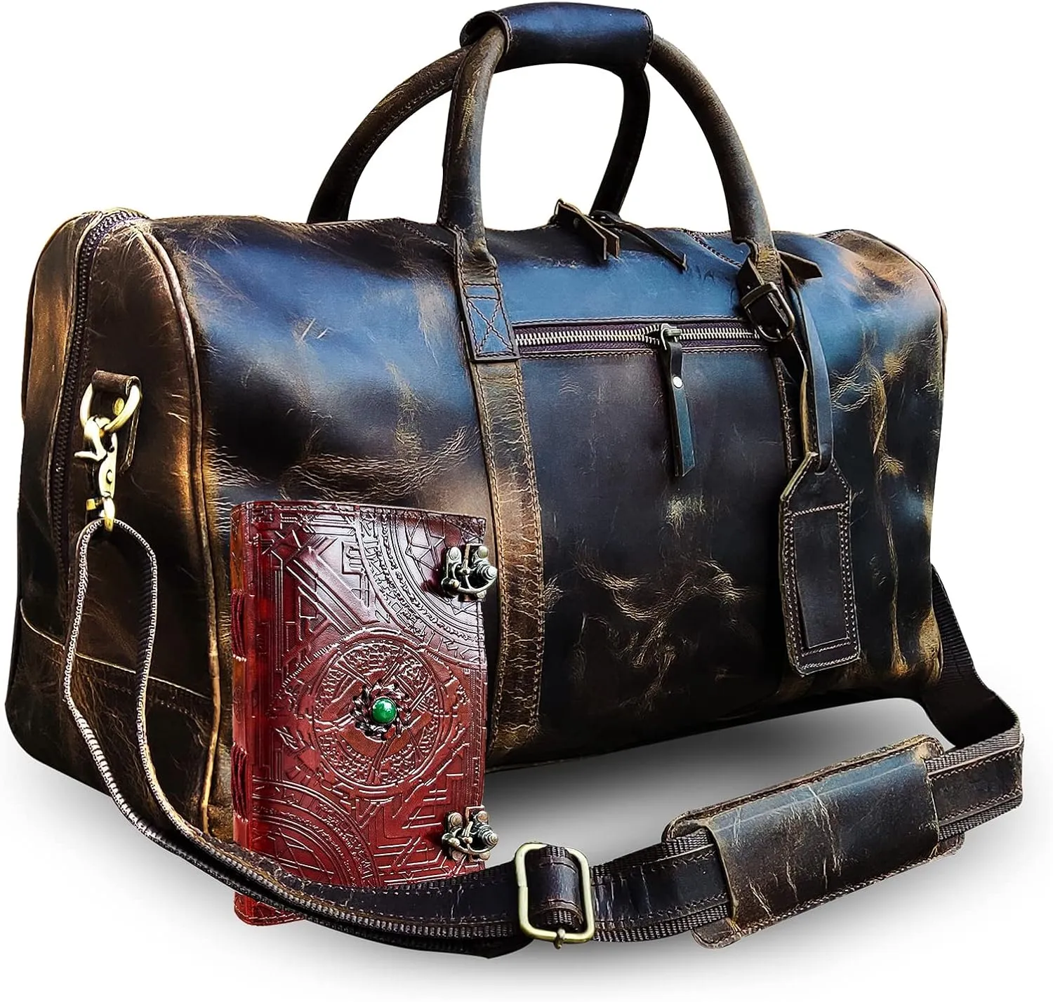 L & S Buffalo Leather Duffel Bag, Brown, 20 X 9 X 7 inches