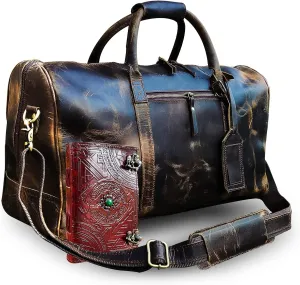 L & S Buffalo Leather Duffel Bag, Brown, 20 X 9 X 7 inches
