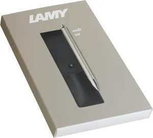Lamy swift Palladium rollerball pen gift set - rollerball pen with fluid writing feel - palladium coated metal body & line width B - incl M 66 rollerball refill in blue & leather case