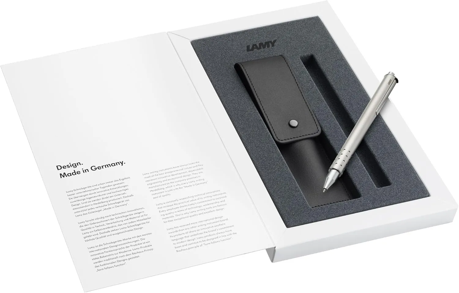 Lamy swift Palladium rollerball pen gift set - rollerball pen with fluid writing feel - palladium coated metal body & line width B - incl M 66 rollerball refill in blue & leather case