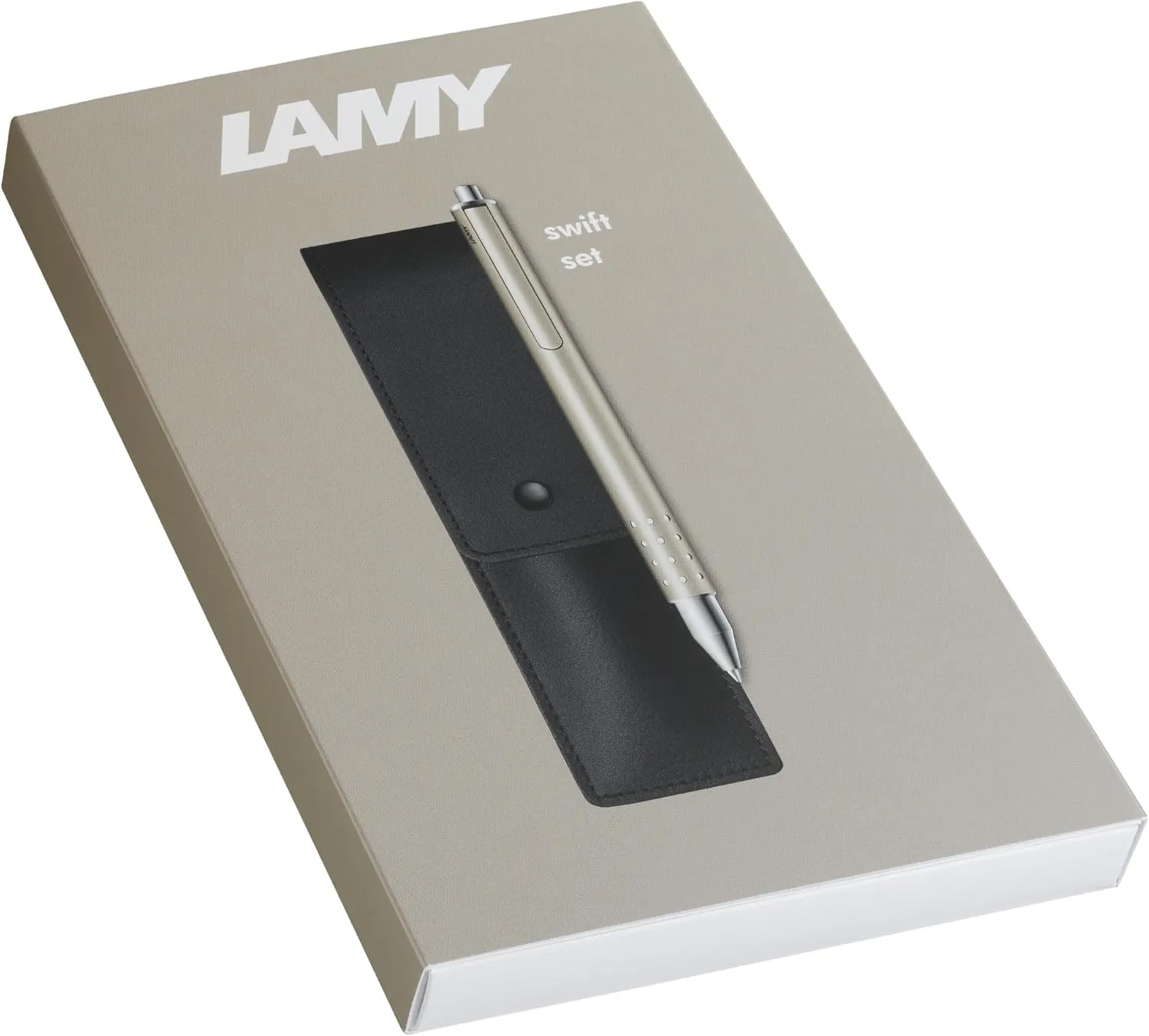 Lamy swift Palladium rollerball pen gift set - rollerball pen with fluid writing feel - palladium coated metal body & line width B - incl M 66 rollerball refill in blue & leather case