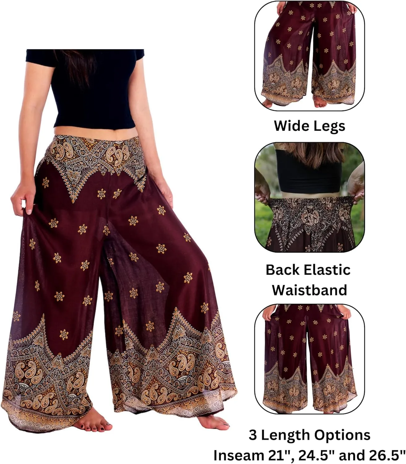 Lannaclothesdesign Palazzo Pants for Women Wide Leg Boho Harem Yoga Pants S M L XL Sizes