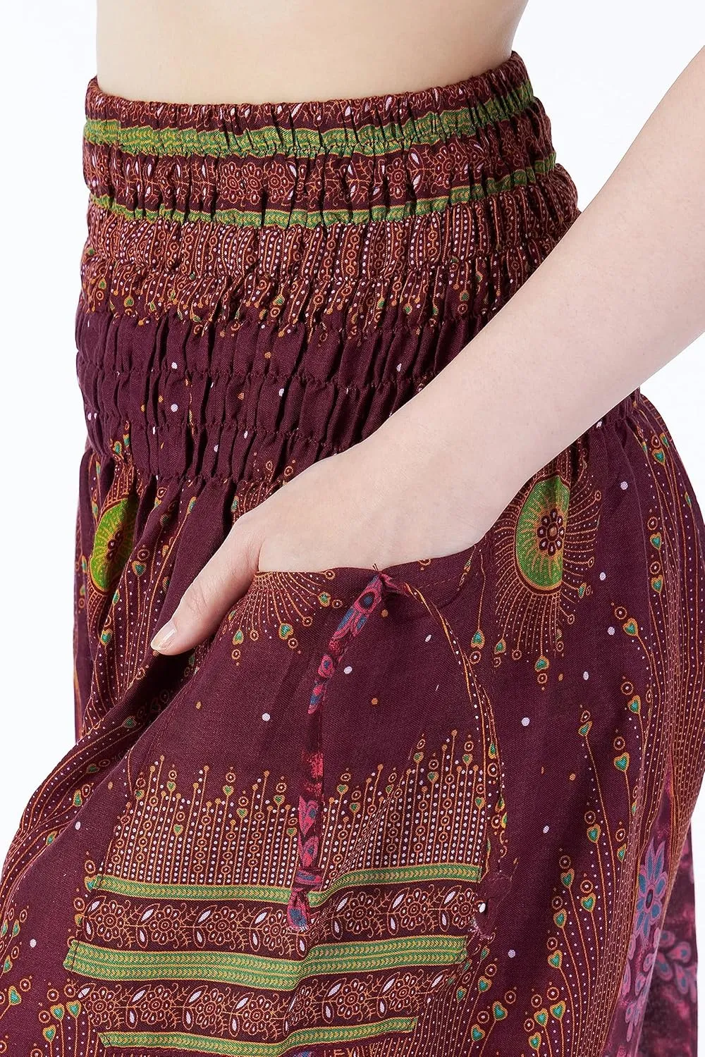 Lannaclothesdesign Women's Smocked Waist Boho Flowy Yoga Harem Pants Hippie Clothes