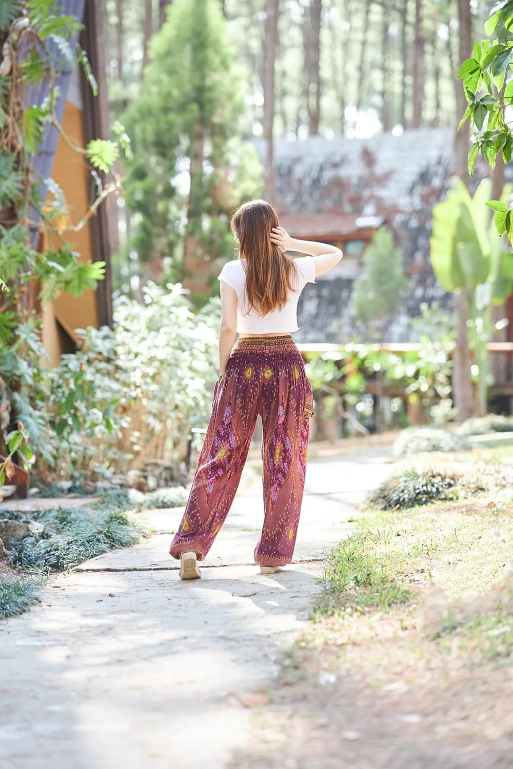 Lannaclothesdesign Women's Smocked Waist Boho Flowy Yoga Harem Pants Hippie Clothes