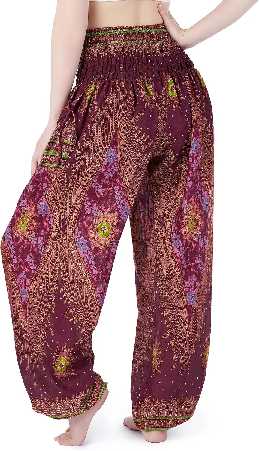 Lannaclothesdesign Women's Smocked Waist Boho Flowy Yoga Harem Pants Hippie Clothes