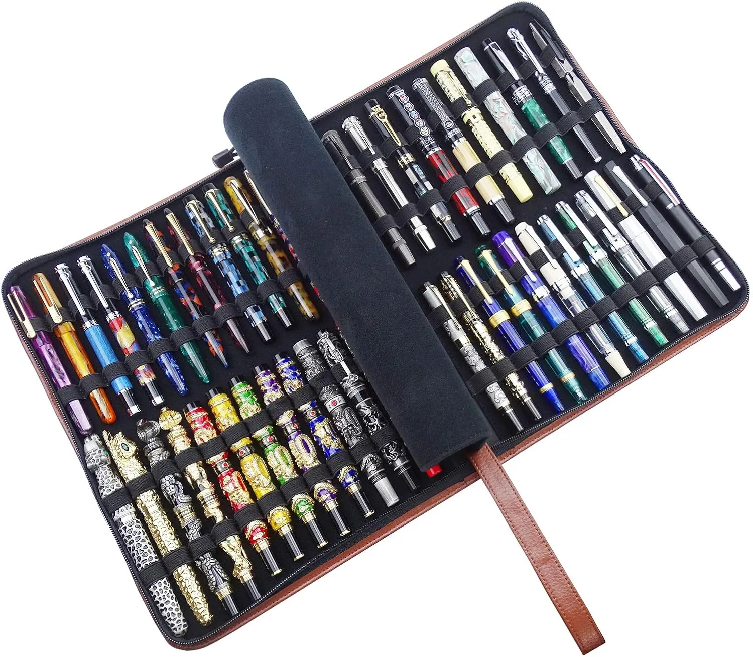 Lanxivi Genuine Leather Fountain Pen Case Organizer Bag, Protective Sleeve Cover Pen Holder with Divider Slot for Rollerball Pen, Pencil Collection