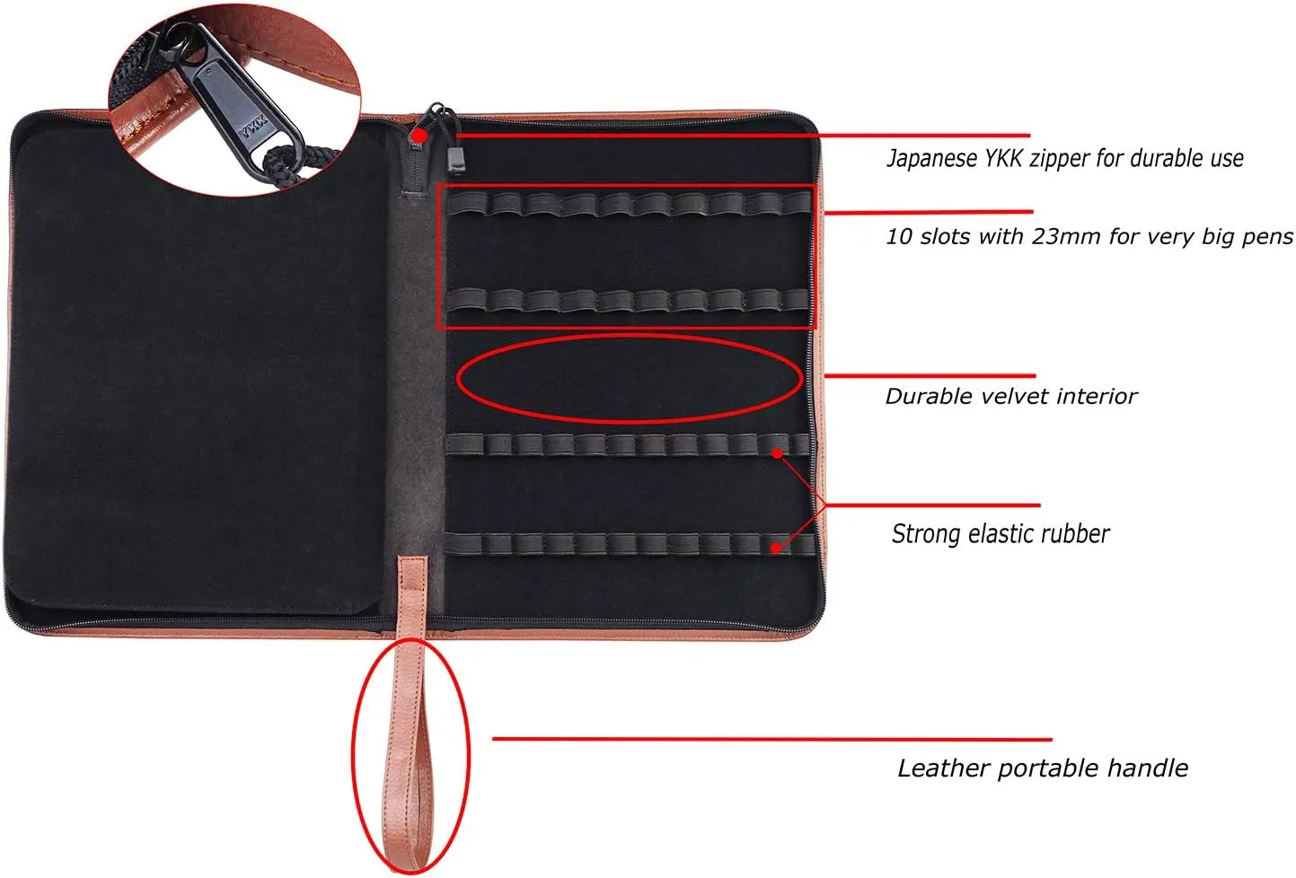 Lanxivi Genuine Leather Fountain Pen Case Organizer Bag, Protective Sleeve Cover Pen Holder with Divider Slot for Rollerball Pen, Pencil Collection