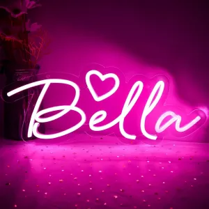 Large Bella Name Neon Sign for Wall Decor,LED Bella Name Neon Light for Kids Bedroom,Birthday Party Decoration,Neon Sign Customizable for Girl,Birthday Name Deocr,Size 16.1 * 6.5 inch(JTD052)