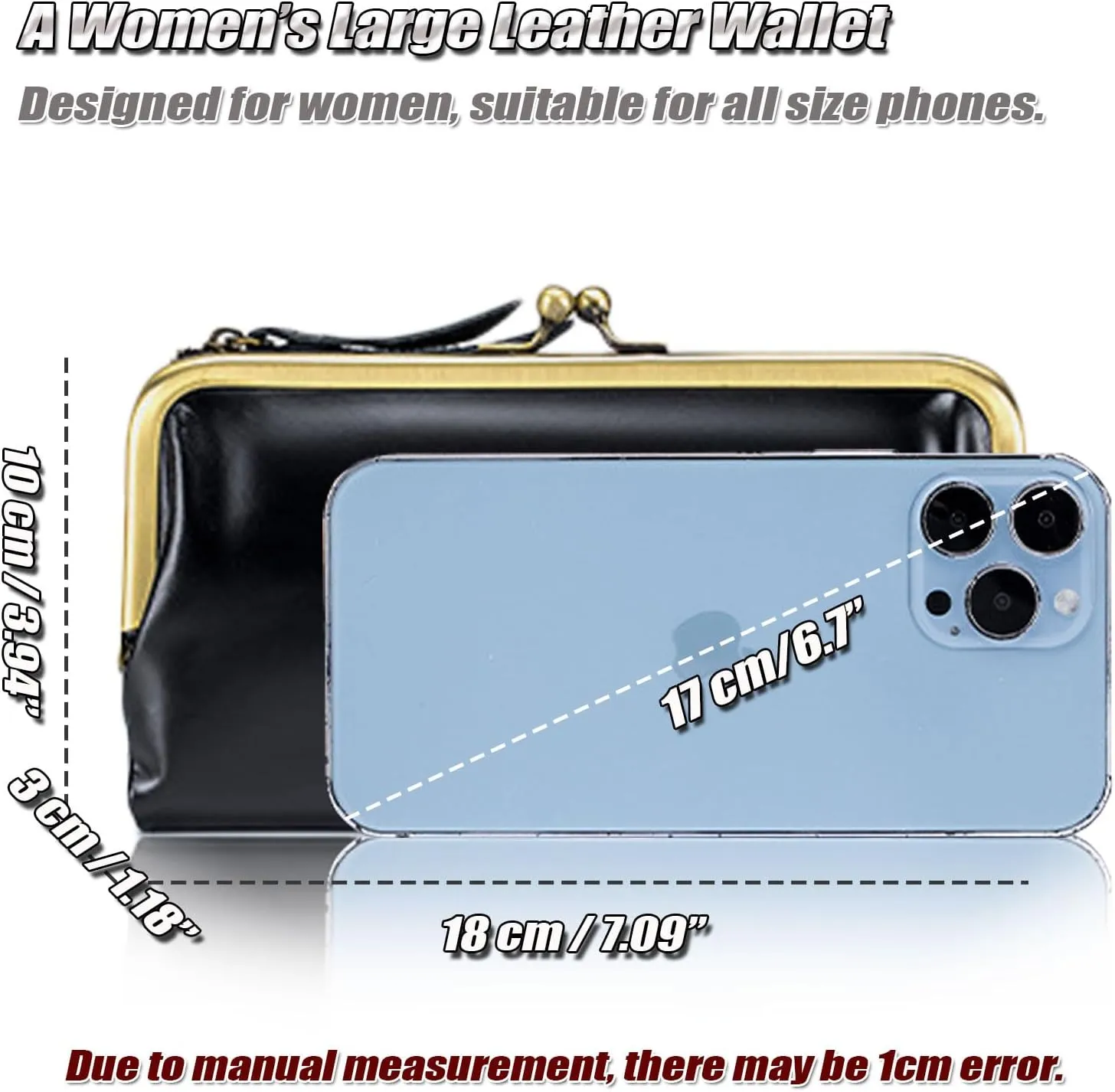 Large Bifold Wallet for Women Ladies Oil-waxed Leather Purse RFID-Blocking Credit Card Holder with Kiss-Lock Pocket