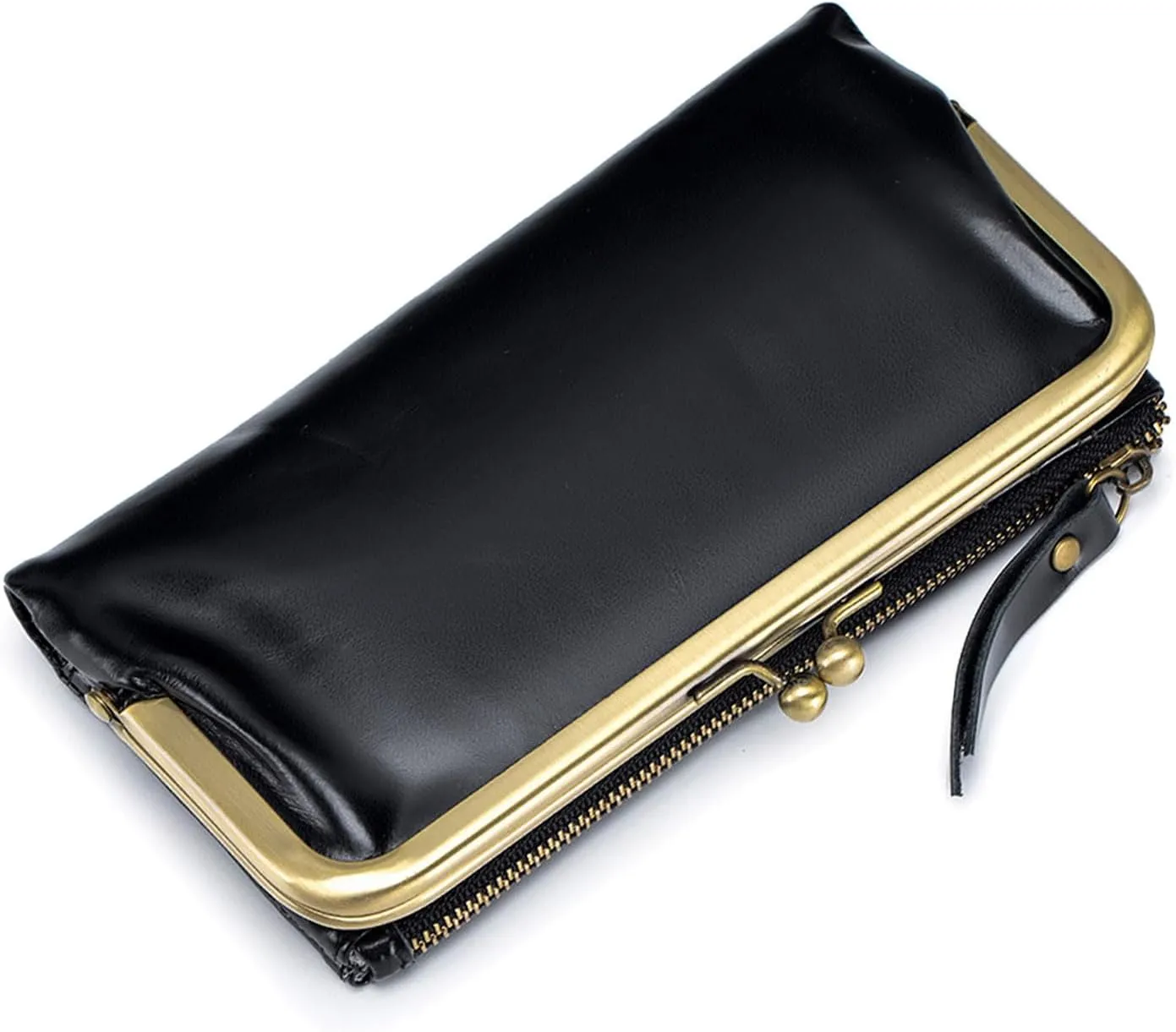 Large Bifold Wallet for Women Ladies Oil-waxed Leather Purse RFID-Blocking Credit Card Holder with Kiss-Lock Pocket