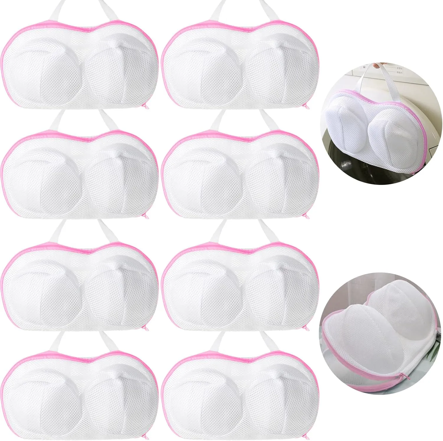 Large Bra Washing Bags for Laundry - 8 PCS, Lingerie Bag Underwear Brassiere Washing Bags with Zipper for Women Laundry Storage (Large-Pink 8 pack)