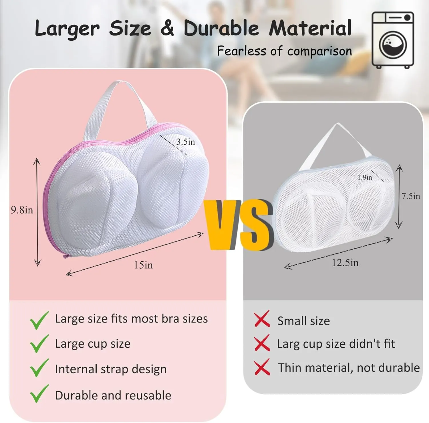 Large Bra Washing Bags for Laundry - 8 PCS, Lingerie Bag Underwear Brassiere Washing Bags with Zipper for Women Laundry Storage (Large-Pink 8 pack)