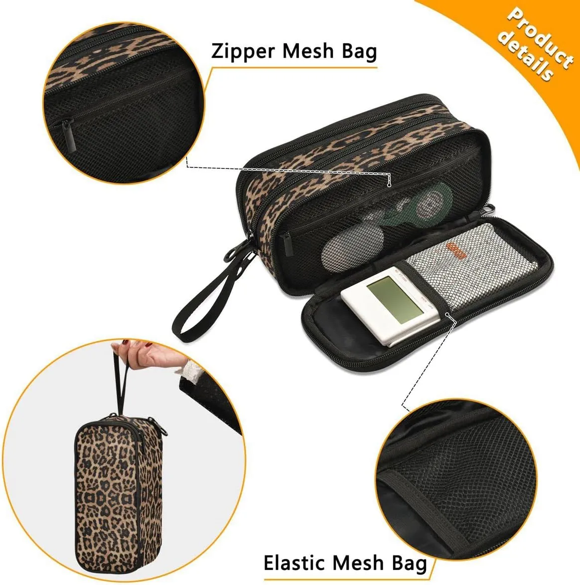 Large Capacity Pencil Case 3 Compartment Pouch Pen Bag Cheeteh Leopard Print for Middle High School Office College