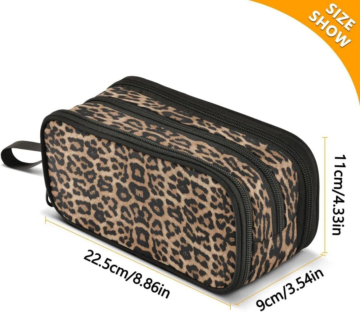 Large Capacity Pencil Case 3 Compartment Pouch Pen Bag Cheeteh Leopard Print for Middle High School Office College