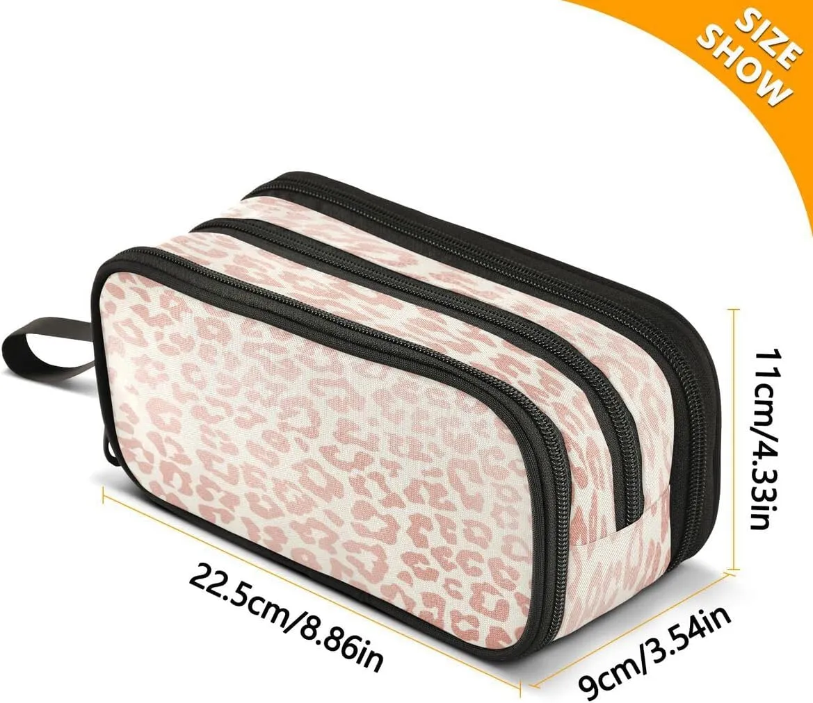 Large Capacity Pencil Case 3 Compartment Pouch Pen Bag Rose Gold Leopard Print Cheetah for Middle High School Office College