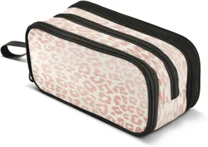 Large Capacity Pencil Case 3 Compartment Pouch Pen Bag Rose Gold Leopard Print Cheetah for Middle High School Office College