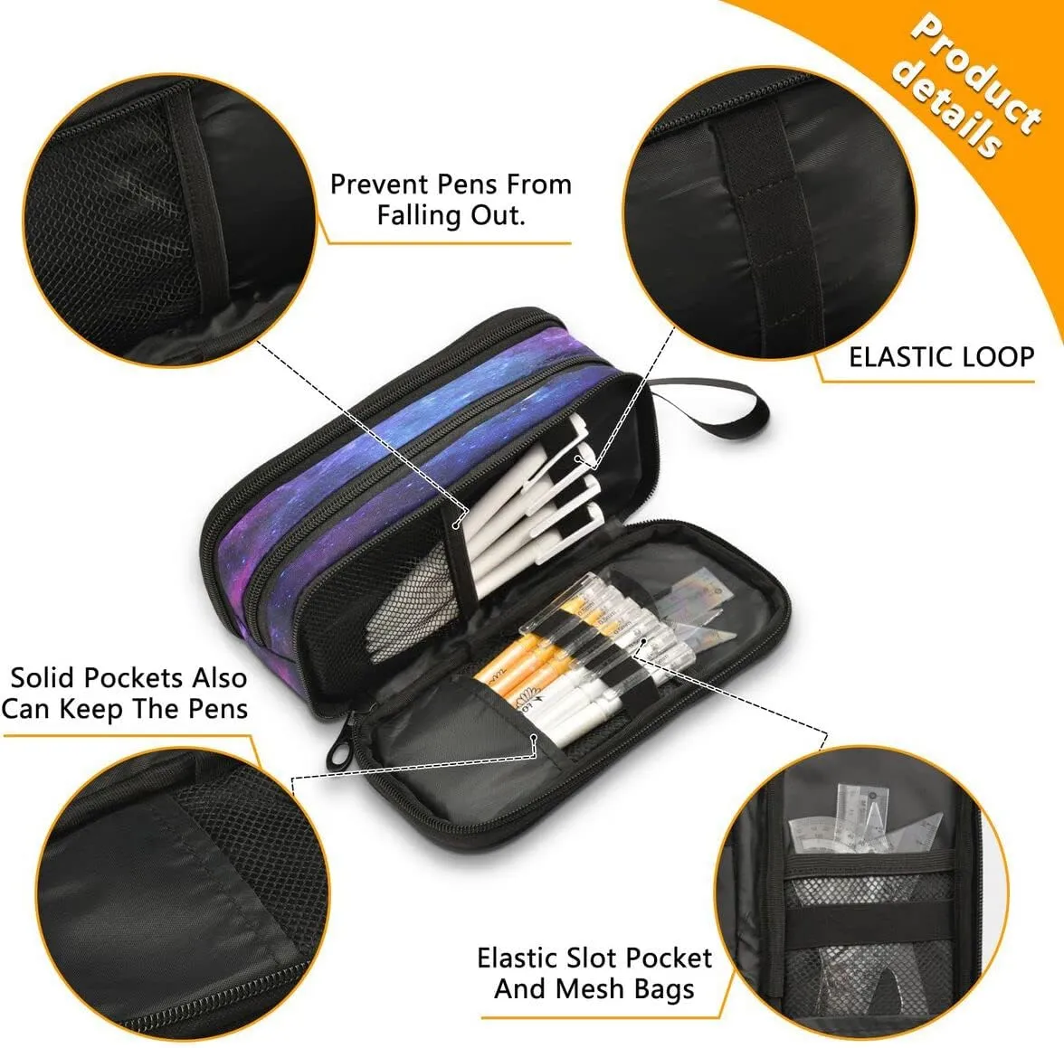 Large Capacity Pencil Case 3 Compartment Pouch Pen Bag Universe Galaxy Nebula Space for Middle High School Office College
