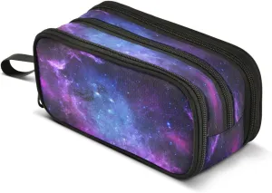 Large Capacity Pencil Case 3 Compartment Pouch Pen Bag Universe Galaxy Nebula Space for Middle High School Office College