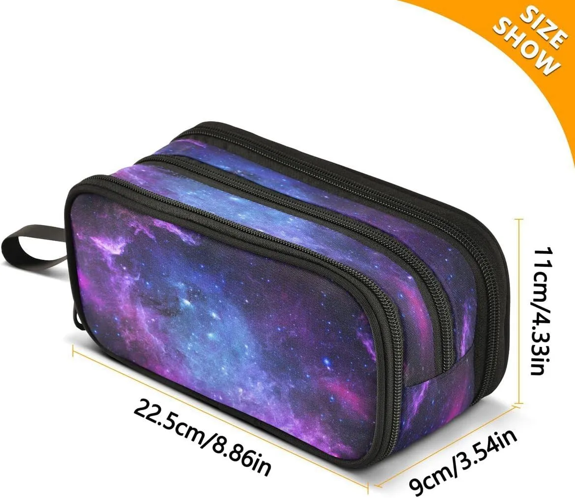 Large Capacity Pencil Case 3 Compartment Pouch Pen Bag Universe Galaxy Nebula Space for Middle High School Office College