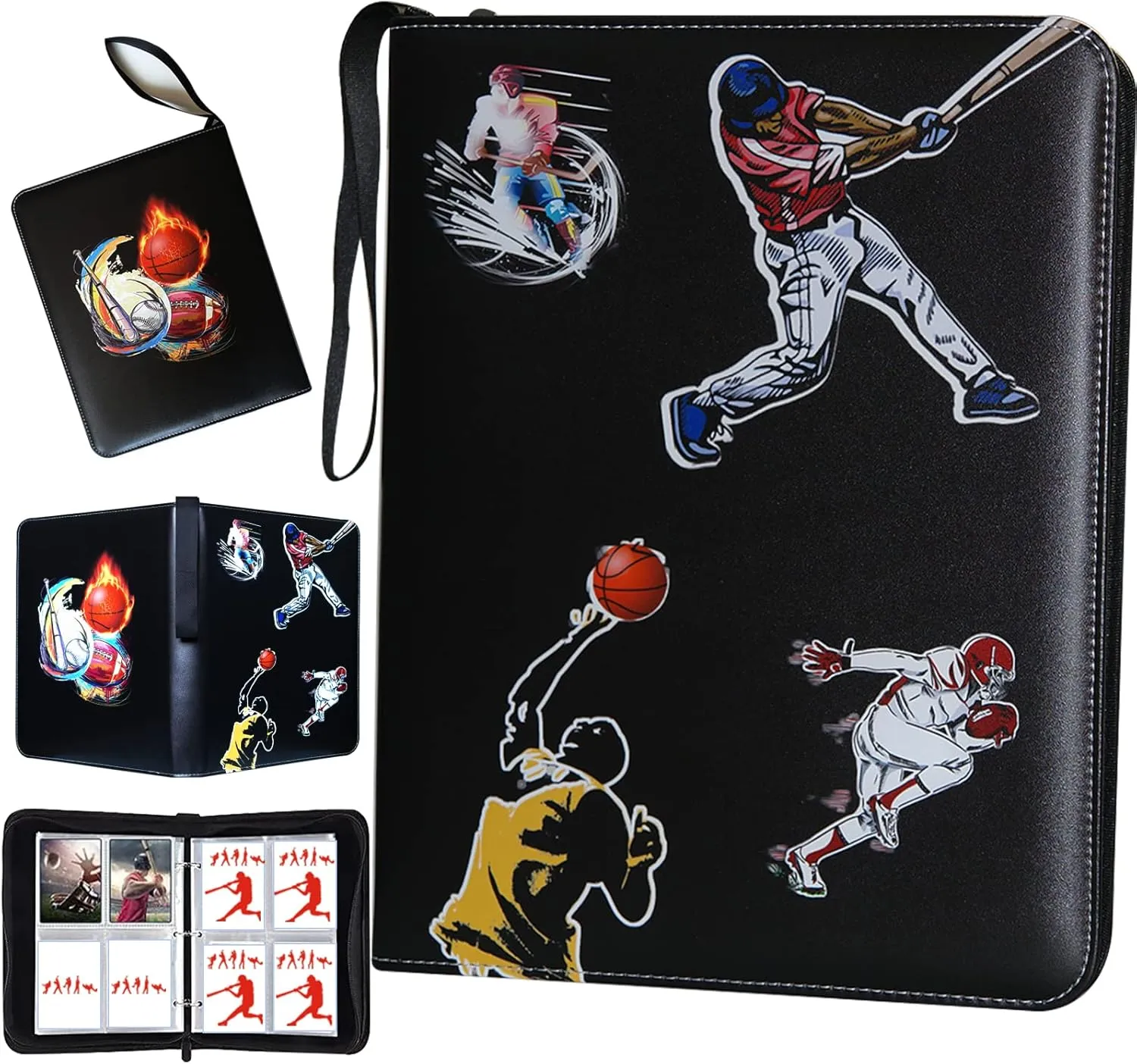 Large-Capacity Sports Card Binder with 4 Pockets and 50 Sleeves Fits 400 Cards, Perfect for Baseball, Football, Basketball, Hockey, Yu-Gi-Oh and MTG Card Games