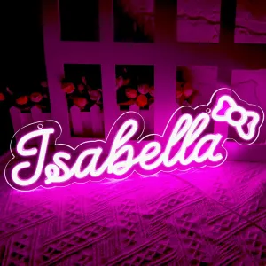 Large Isabella Name Neon Sign,LED Name Neon Light for Kids Bedroom,Birthday Party Decoration,Neon Sign Customizable for Wall Decor,Perfect Choice for Girls,Size 16.1 * 5.1 inches(JTD0175)