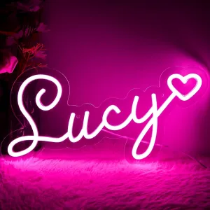 Large Lucy Name Neon Sign for Wall Decor,LED Name Lucy Neon Light for Kids Bedroom,Birthday Party Decoration,Neon Sign Customizable for Girl,Birthday Lucy Name Deocr,Size 16.1 * 8.9 Inches(JTD050)