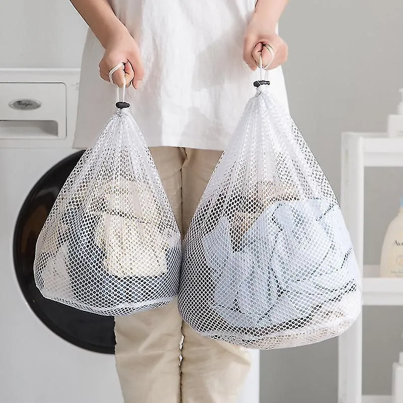 Large Mesh Laundry Bag With Drawstring Durable Nylon Washing Bag For Storage Gar