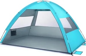 Large Portable Beach Tent UPF for Camping Lightweight Family Tent for People Easy Setup Storage Bags and Sandbags for Hiking and Vacation