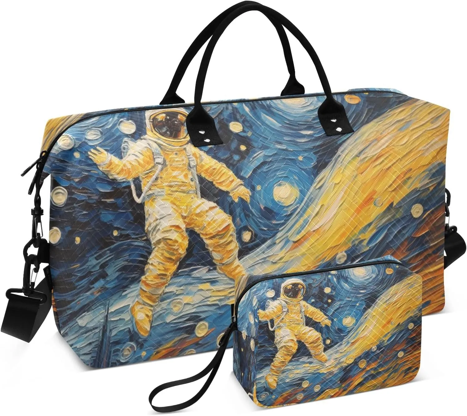 Large Travel Duffel Bag Sports Tote Gym Bag Overnight Weekender Bags Astronaut Oilpainting Carry On Luggage with Toiletry Bags
