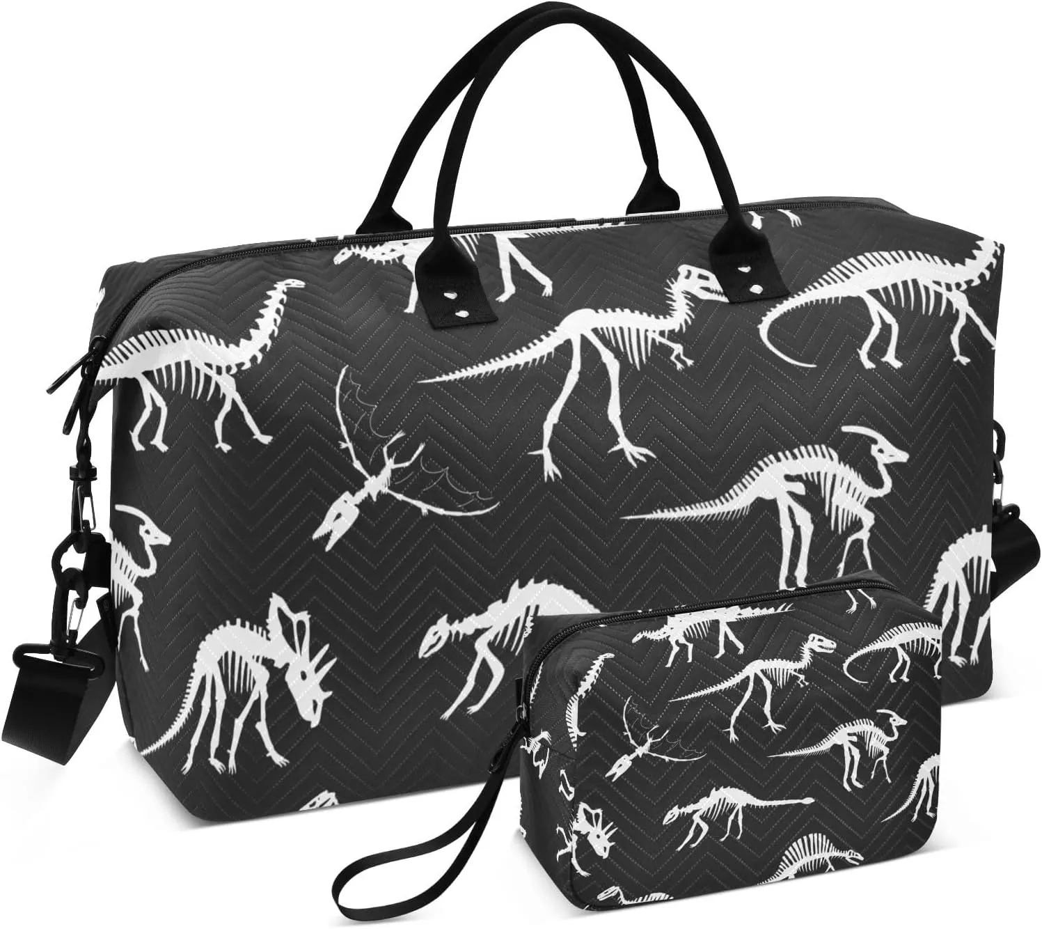 Large Travel Duffel Bag Sports Tote Gym Bag Overnight Weekender Bags Dinosaur Skeleton Carry On Luggage with Toiletry Bags
