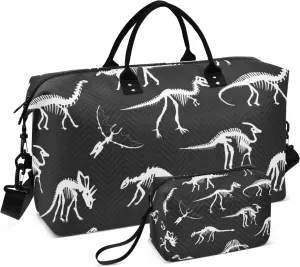 Large Travel Duffel Bag Sports Tote Gym Bag Overnight Weekender Bags Dinosaur Skeleton Carry On Luggage with Toiletry Bags