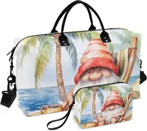 Large Travel Duffel Bag Sports Tote Gym Bag Overnight Weekender Bags Gnome Dwarf Beach Carry On Luggage with Toiletry Bags