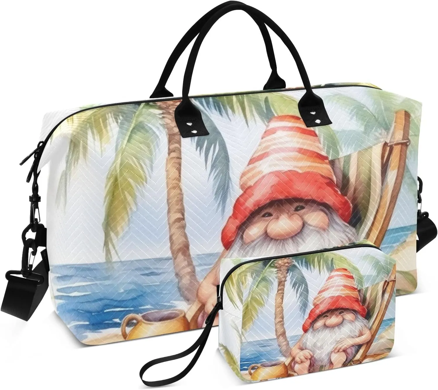 Large Travel Duffel Bag Sports Tote Gym Bag Overnight Weekender Bags Gnome Dwarf Beach Carry On Luggage with Toiletry Bags