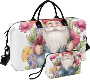 Large Travel Duffel Bag Sports Tote Gym Bag Overnight Weekender Bags Gnome Flower Dwarf Carry On Luggage with Toiletry Bags