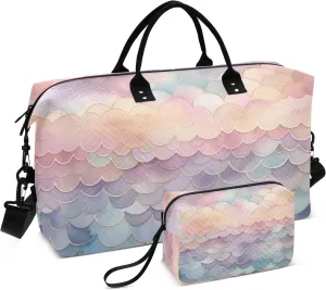 Large Travel Duffel Bag Sports Tote Gym Bag Overnight Weekender Bags Scale Pattern Carry On Luggage with Toiletry Bags