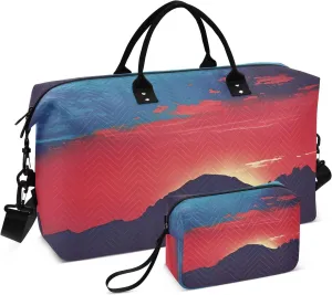 Large Travel Duffel Bag Sports Tote Gym Bag Overnight Weekender Bags Sunset Glow Mountain Carry On Luggage with Toiletry Bags