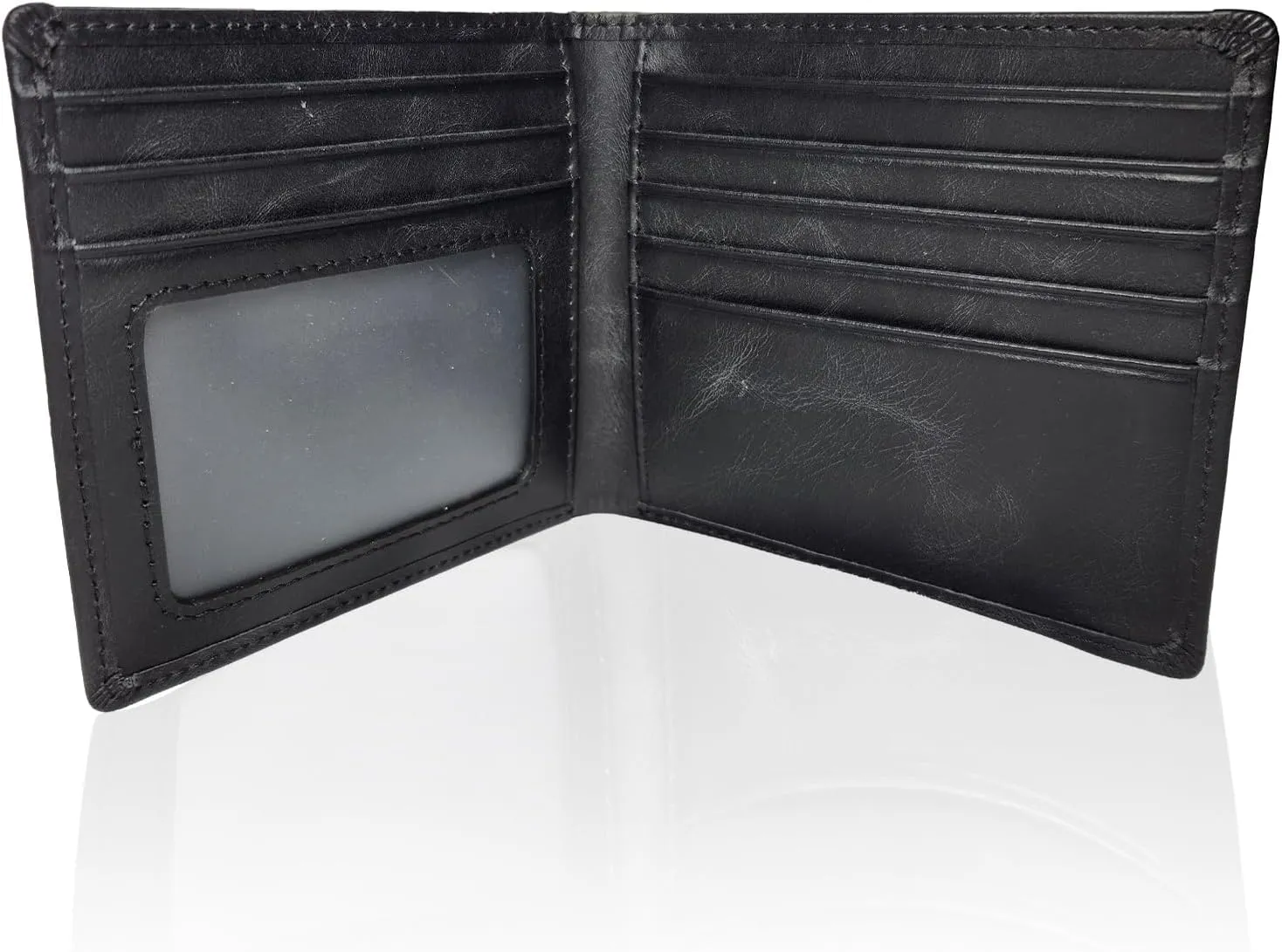 Large Wallet for Men with 7 slots for credit cards and 1 ID Window. Oversized Slim Design to fit in your pocket, Not Bulky. Bifold Wallet Organizer. Quality Leather. 4 1/4 in X 4 in