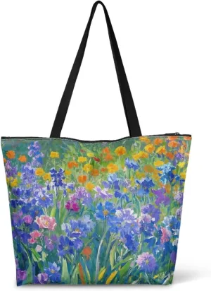 Large Zipper Tote Bag for Gym Work, Holiday Theme Recycle Paper Tote Bags with Handles Reusable Grocery Bag