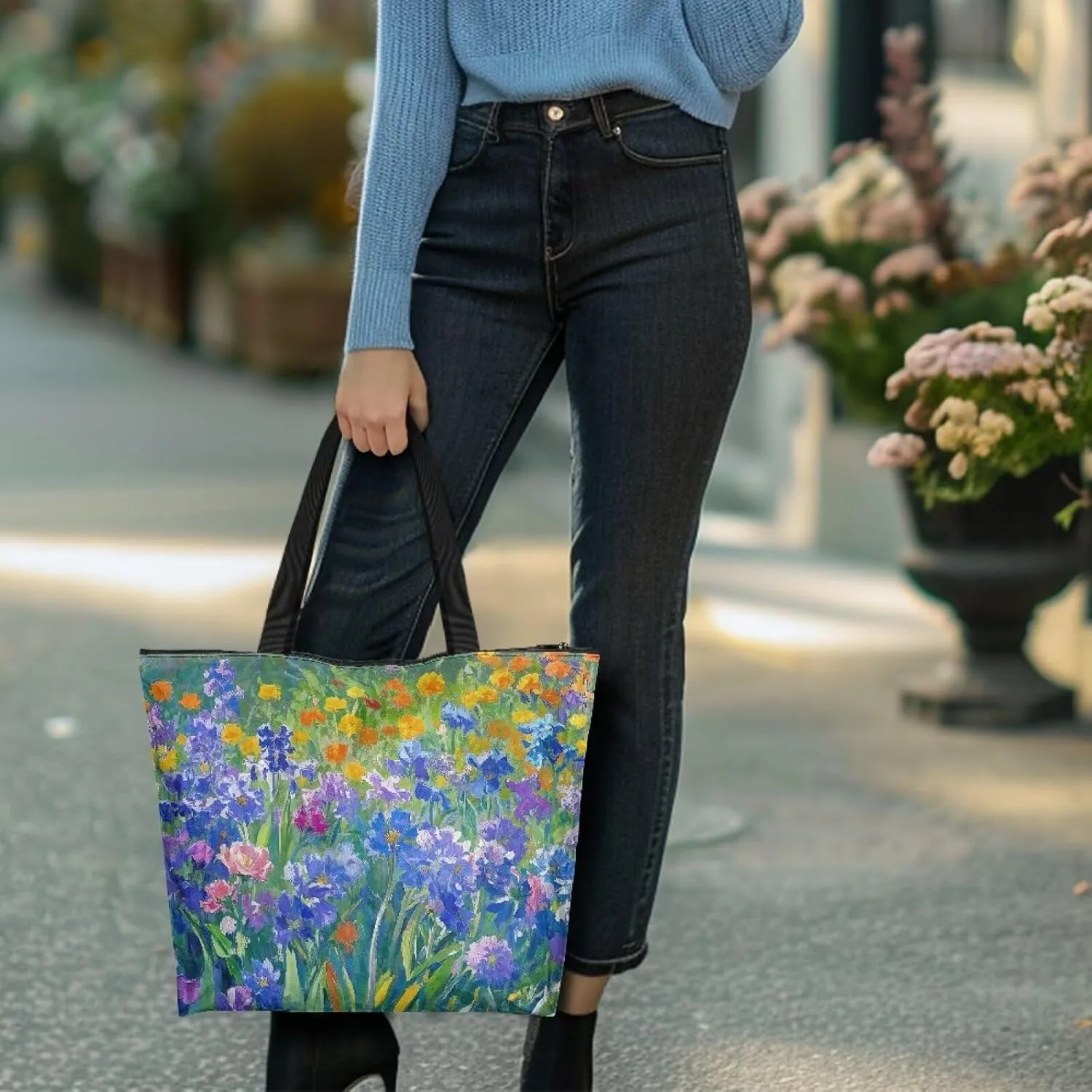Large Zipper Tote Bag for Gym Work, Holiday Theme Recycle Paper Tote Bags with Handles Reusable Grocery Bag