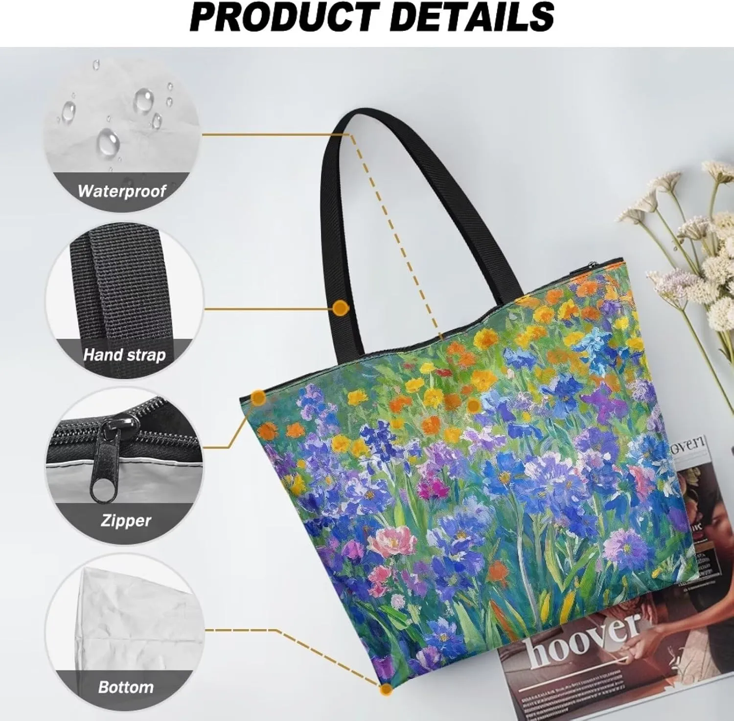 Large Zipper Tote Bag for Gym Work, Holiday Theme Recycle Paper Tote Bags with Handles Reusable Grocery Bag