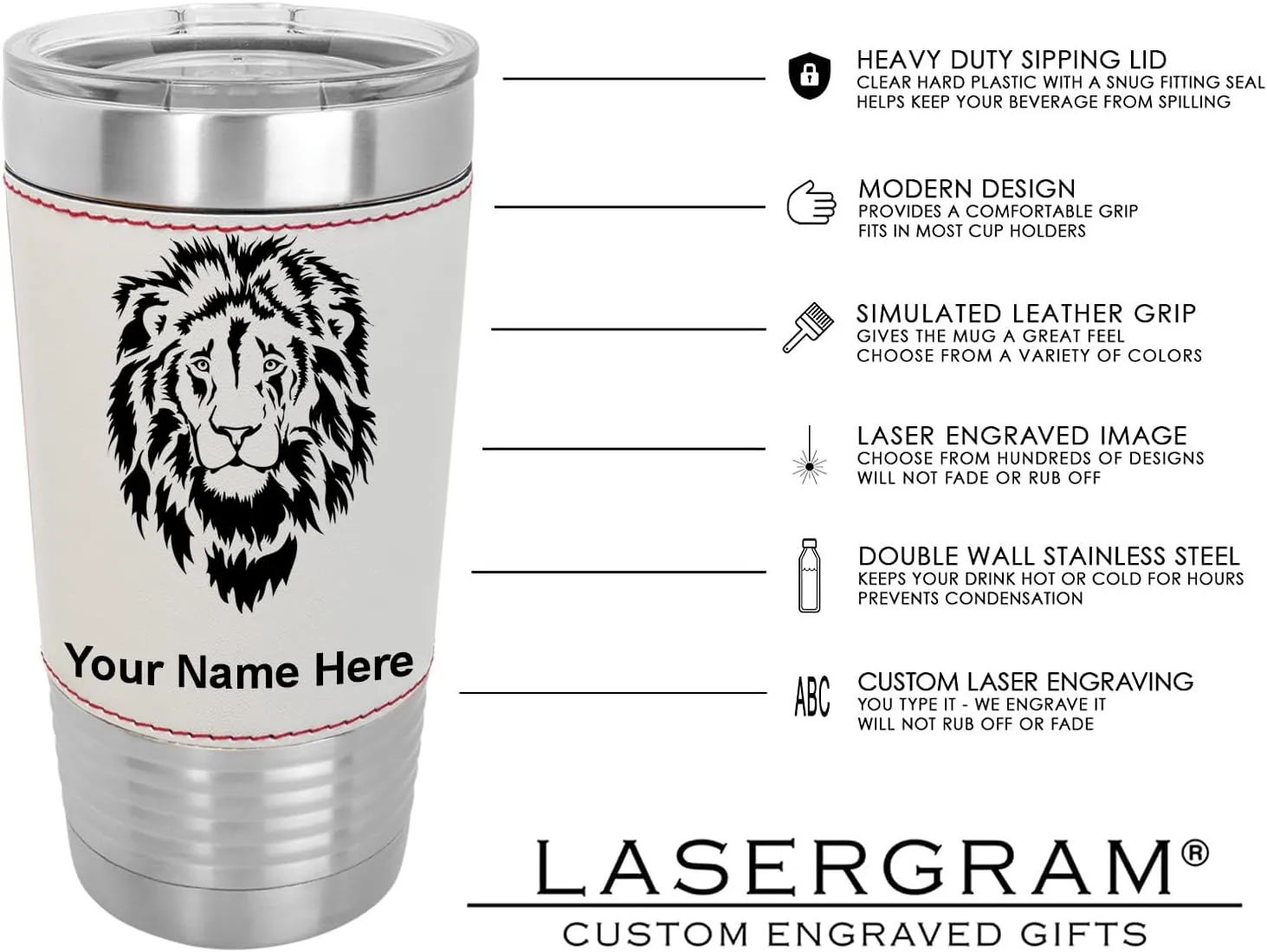 LaserGram 20oz Vacuum Insulated Tumbler Mug, Bass Fish, Personalized Engraving Included (Faux Leather, Baseball Style)
